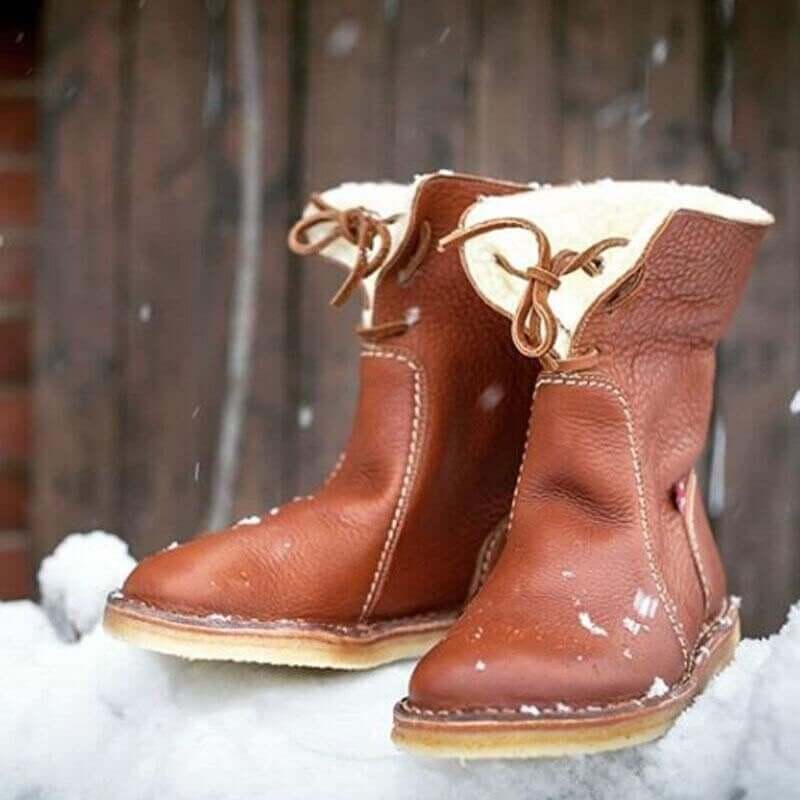 Dames Leren Winterlaarzen met Bontvoering – Warme Halfhoge Boots