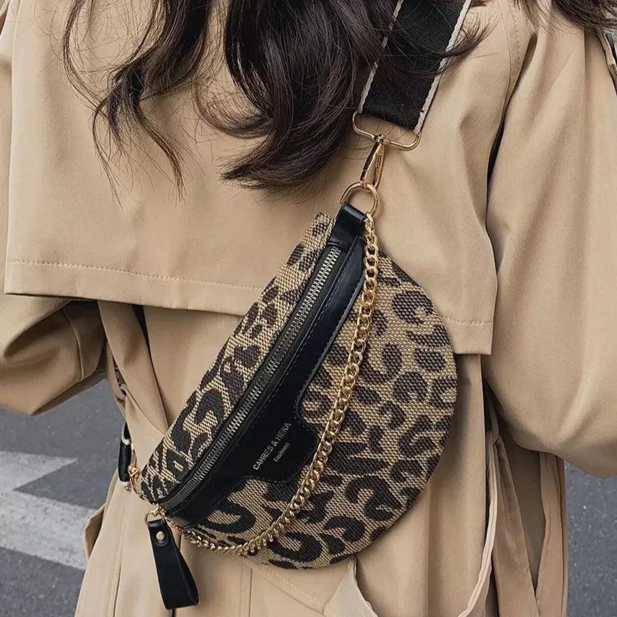 Leopard Crossbody & Heuptas met Gouden Ketting – Panterprint – Trendy & Verstelbare Band