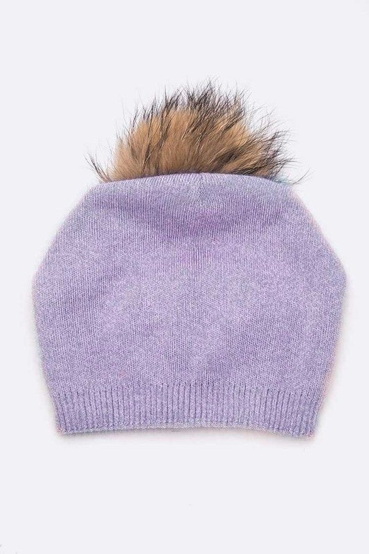 Wol-Cashmere Muts met Afneembare Bont Pompon