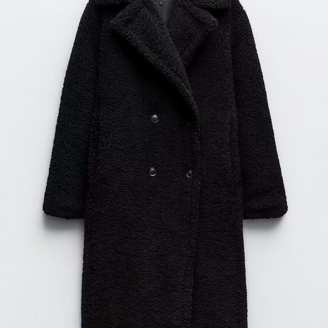 Dames Lange Mantel - Teddy Stof - Oversized Pasvorm - Dubbelrijige Sluiting