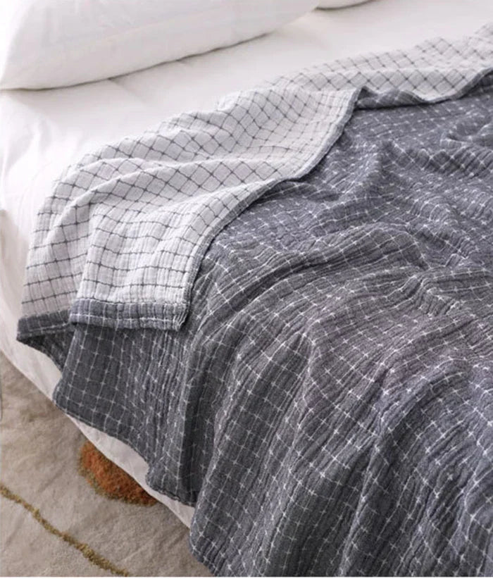 Katoenen Deken met Ruitpatroon – Ademend en Zacht Plaid voor Bed en Bank