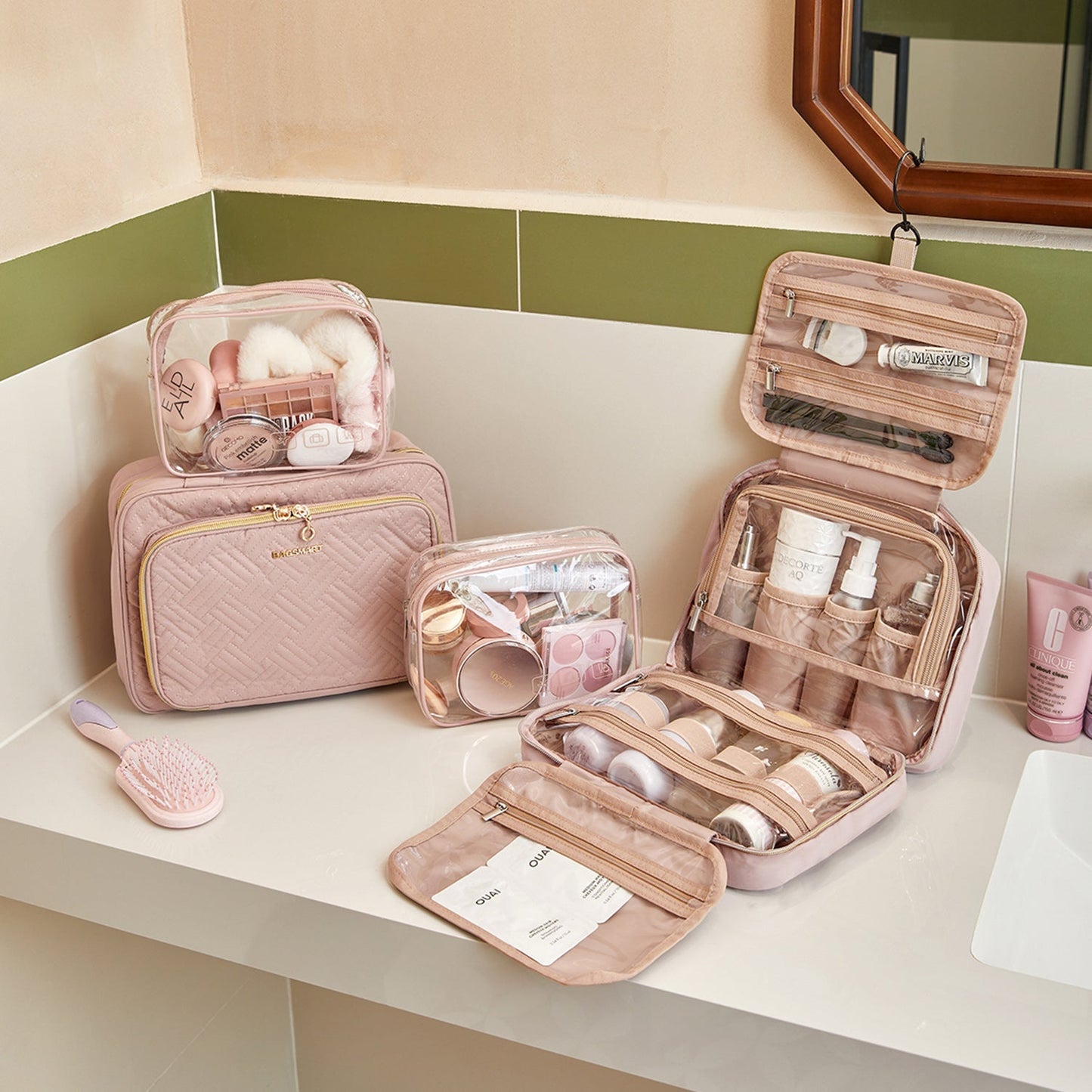 Waterdichte Toilettas met Doorzichtige Reisset – Luxe Opberg- & Make-up Tas voor Reizen