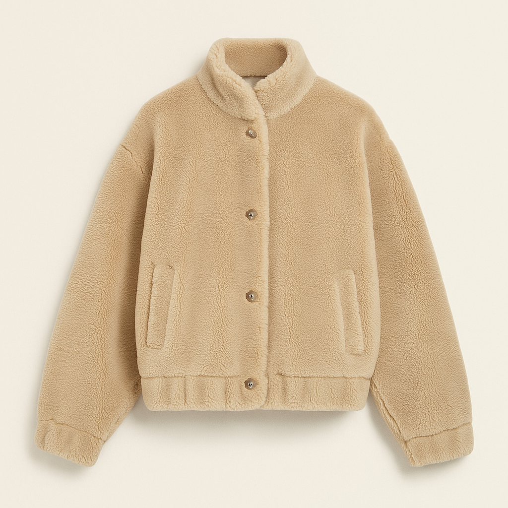 Dames Teddy Bomber Jas – Beige Winterjas van Zachte Fleece