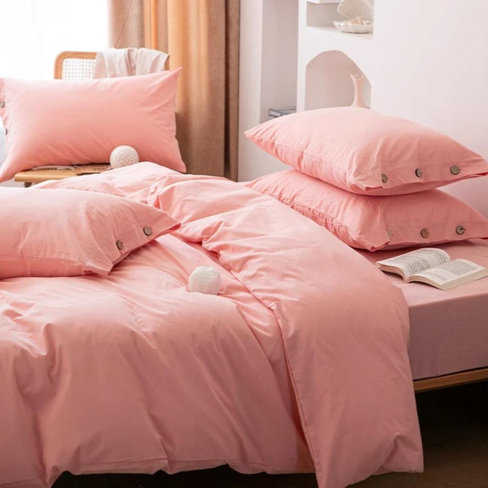 Kussenslopen Set – Linnenlook met Houten Knoopsluiting in Roze, Wit & Groen – 50x75 cm