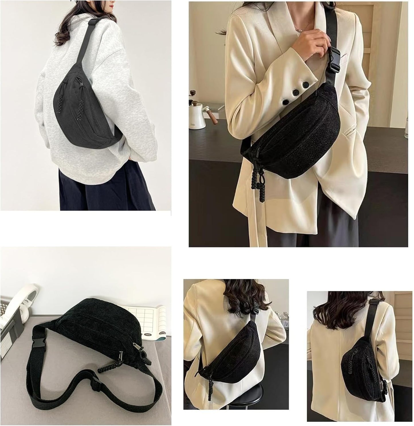 Zwarte Corduroy Crossbody Tas – Minimalistisch, Duurzaam & Comfortabel