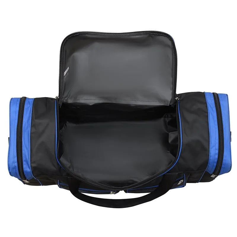 Reistas met Grote Inhoud – Waterafstotende Sporttas 60L met Schouderband – Zwart/Blauw of Zwart/Rood
