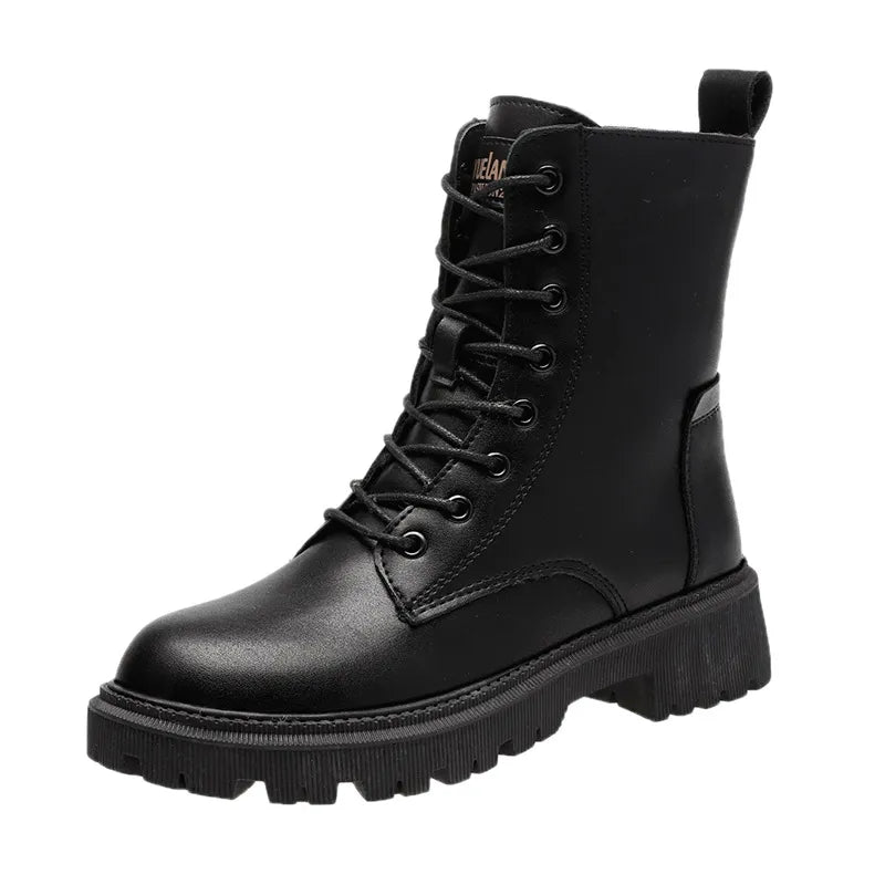 Dames Veterlaarzen met Warme Bontvoering – Zwarte Winterboots