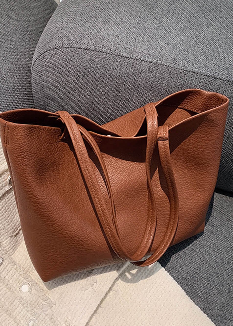 Soft Leather Tote – Ruime Leren Shopper voor Werk & Dagelijks Gebruik