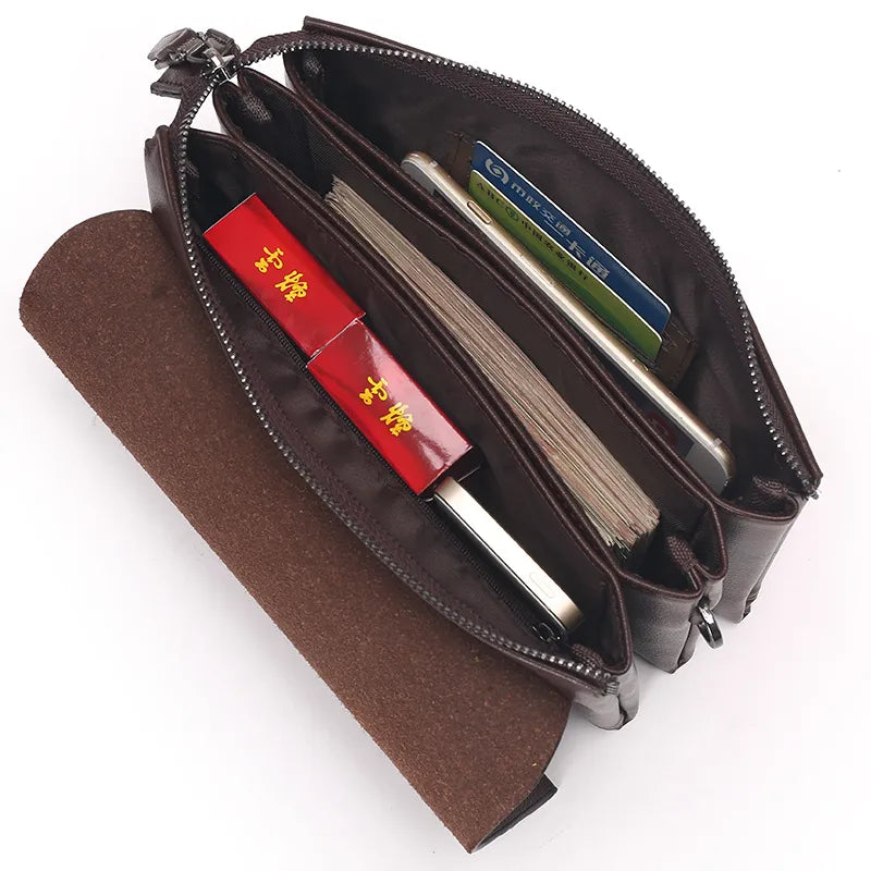 Leren Pols Portemonnee voor Heren – Multifunctionele Clutch met Ritsvakken