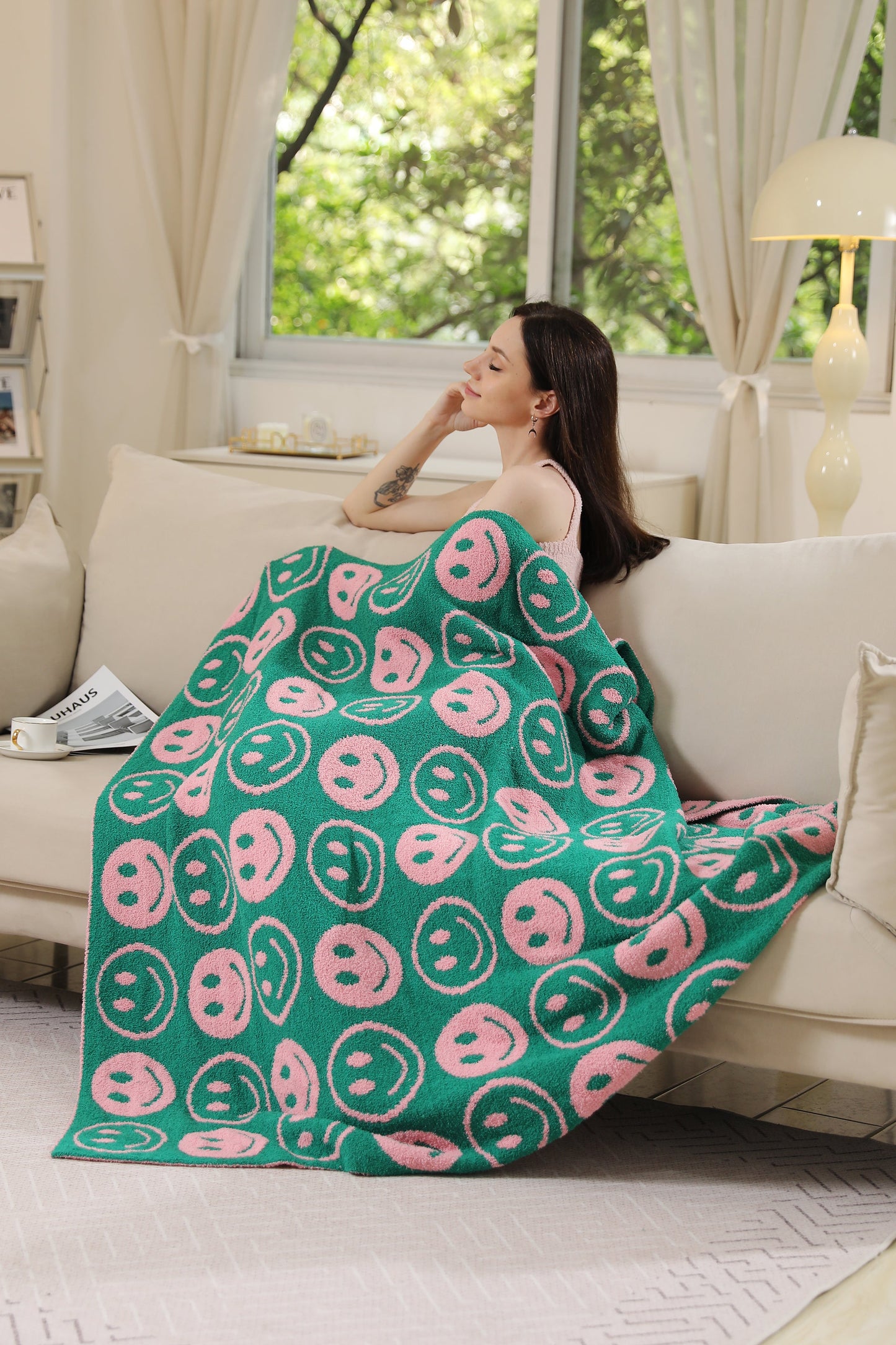 Mini Happy Face Luxe Fleece Deken – Zachte Woonplaid 130×150cm