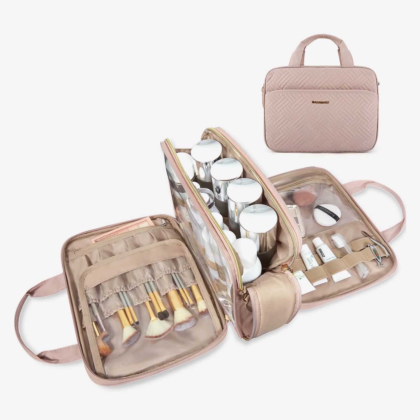 Luxe Toilettas & Make-up Organizer – Reistas met Flessenhouders & Meerdere Vakken – Roze