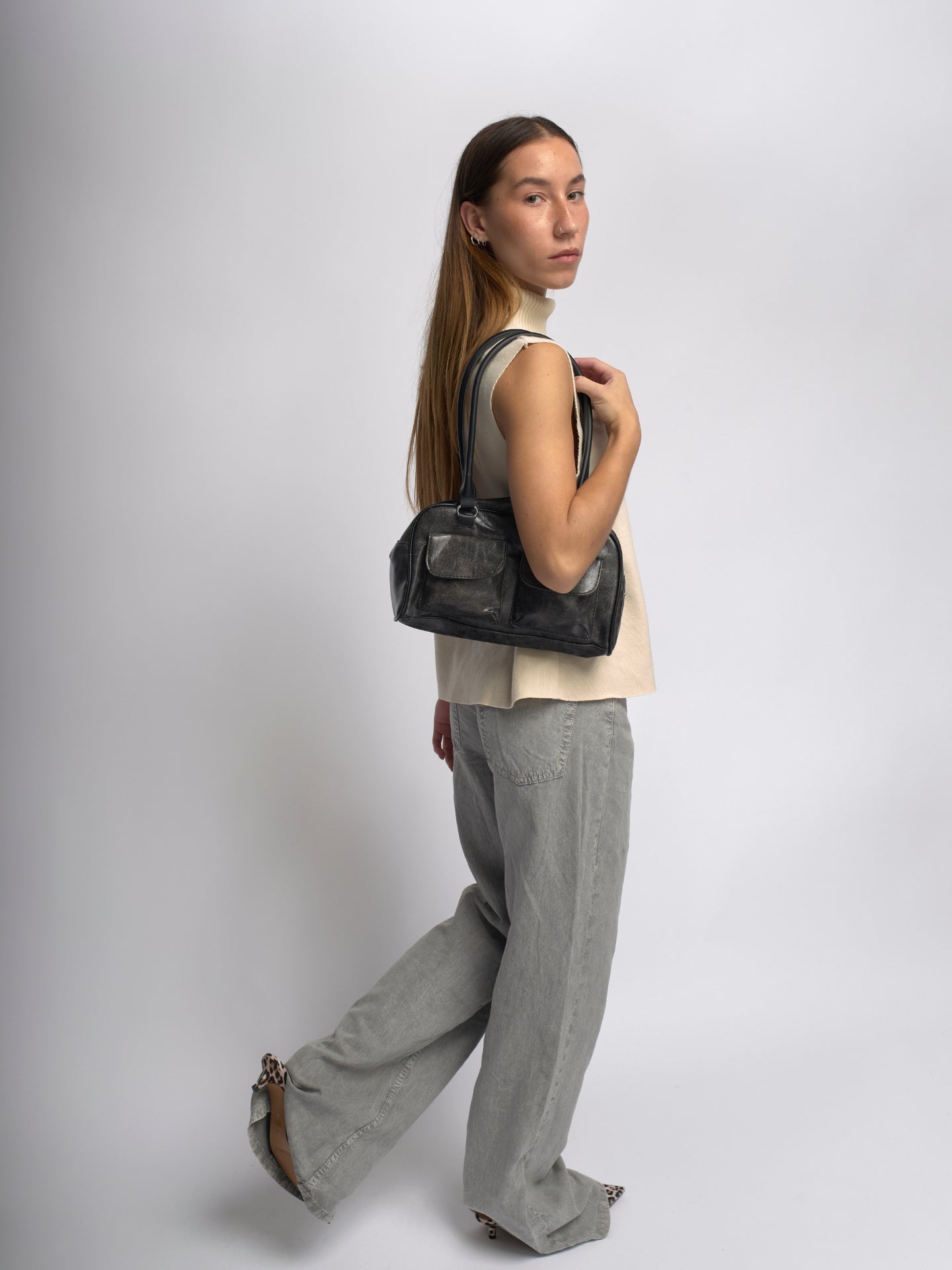 Luxe Vintage Schoudertas met Voorvakken – Vegan Leer & Tijdloos Design