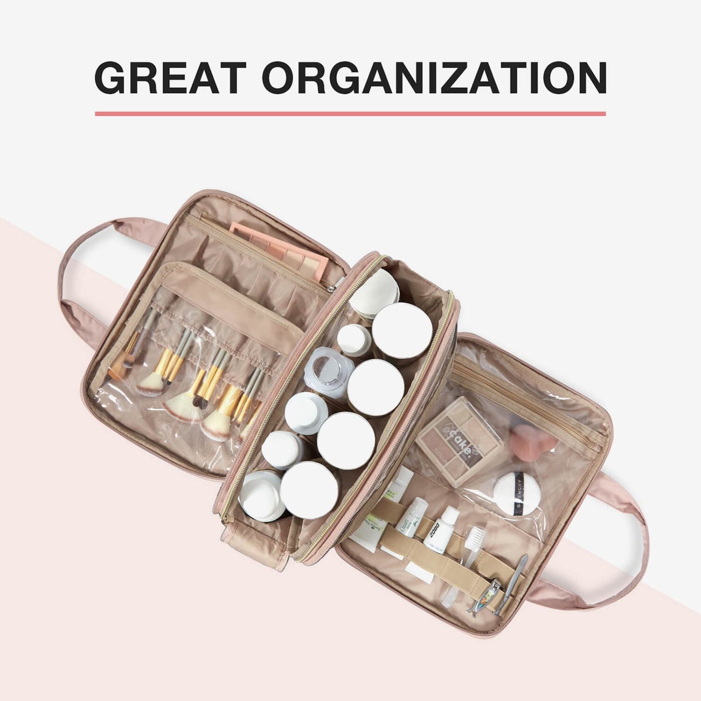 Luxe Toilettas & Make-up Organizer – Reistas met Flessenhouders & Meerdere Vakken – Roze