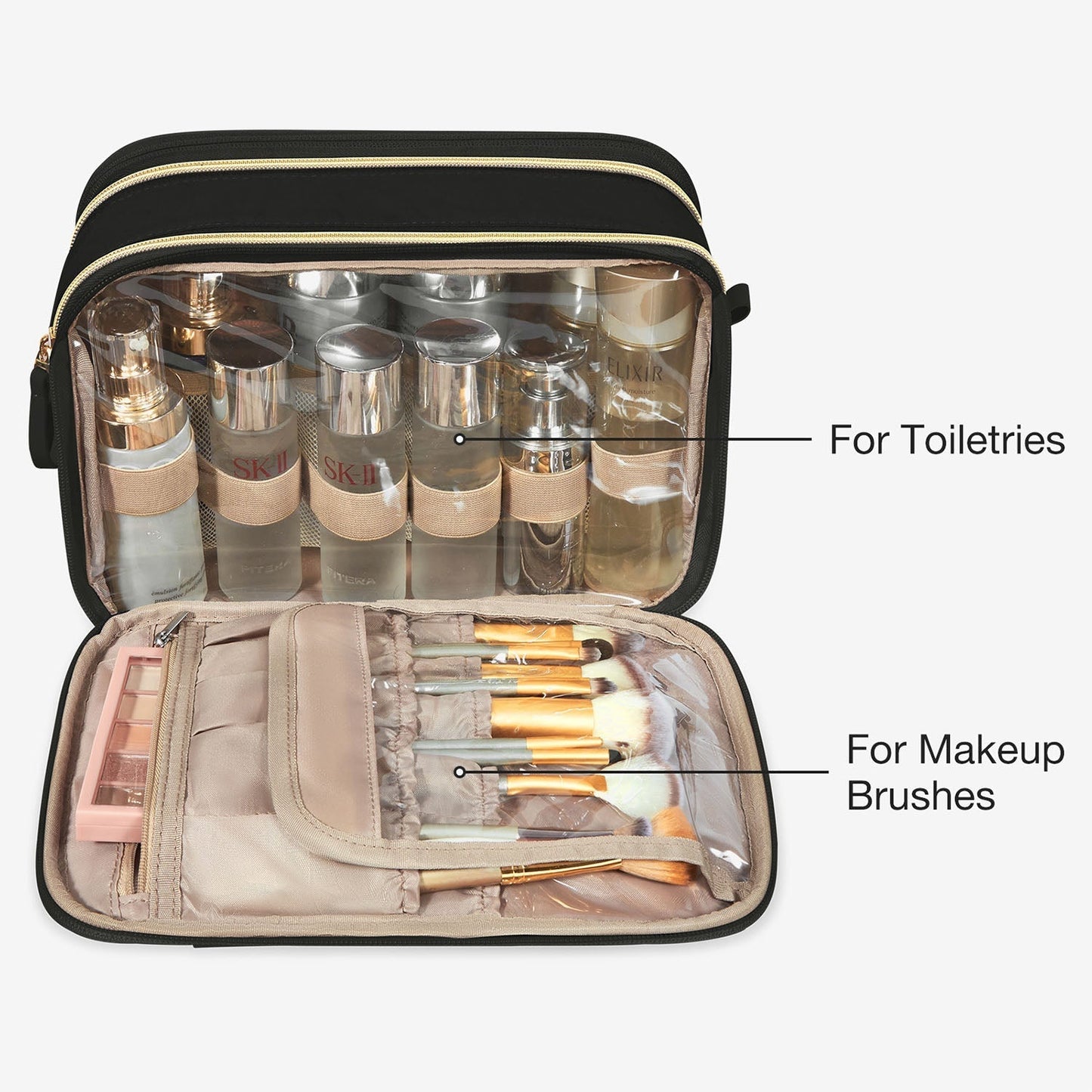 Luxe Toilettas & Make-up Organizer – Reistas met Flessenhouders & Meerdere Vakken – Roze