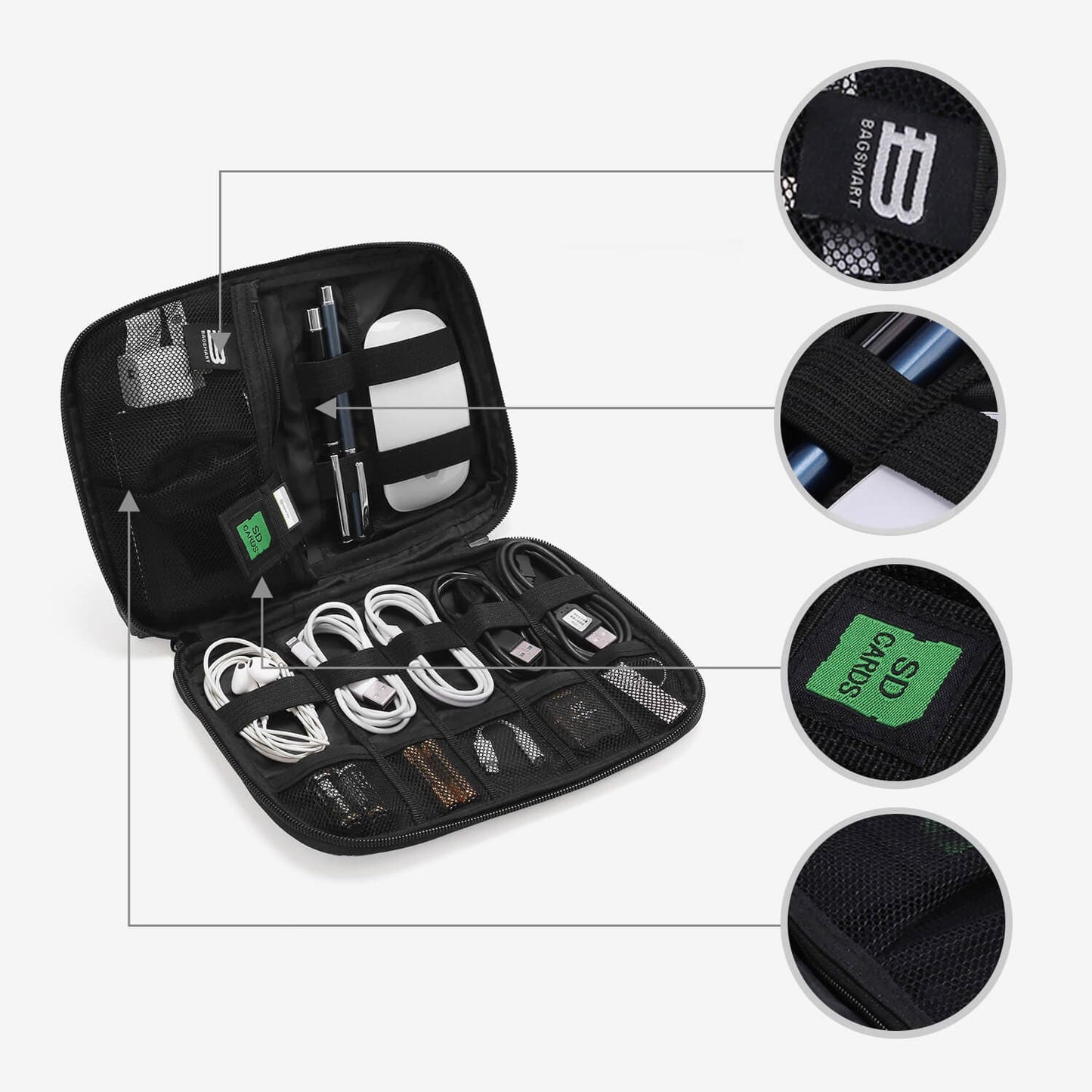 Grijze Tech Organizer – Waterdichte Kabeltas voor Reizen en Dagelijks Gebruik