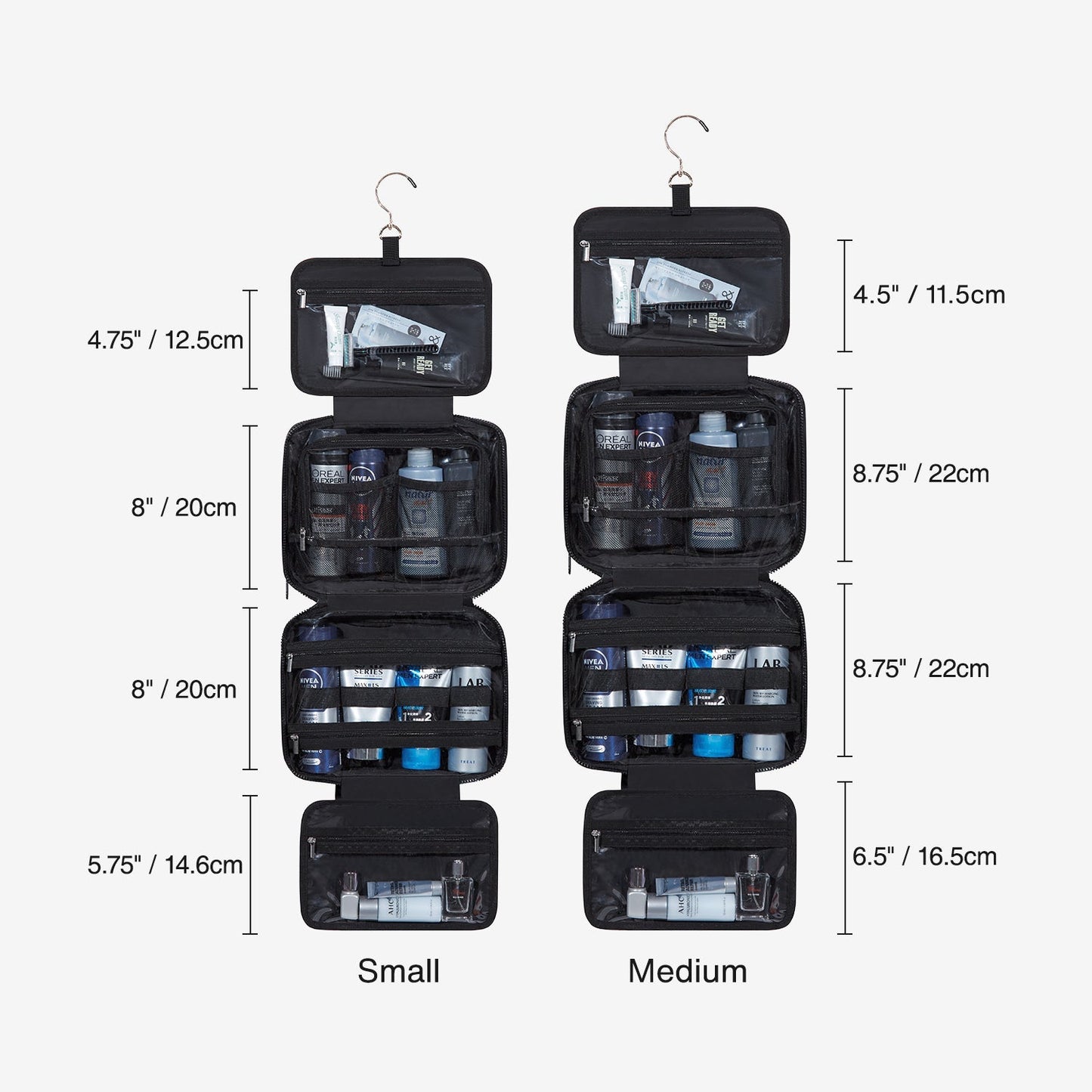 Lichtroze Hangende Toilettas met Gewatteerd Design – Organizer met Transparante Vakken & Haak