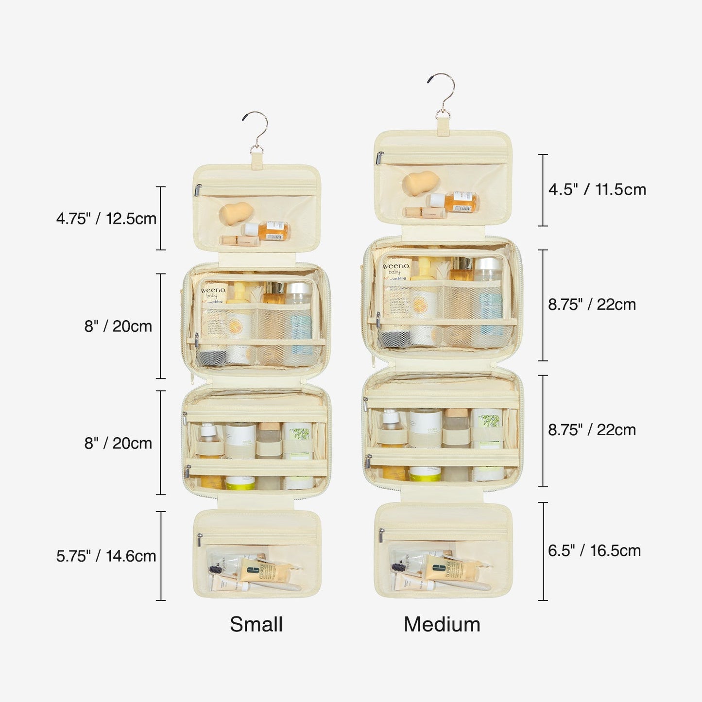 Lichtroze Hangende Toilettas met Gewatteerd Design – Organizer met Transparante Vakken & Haak