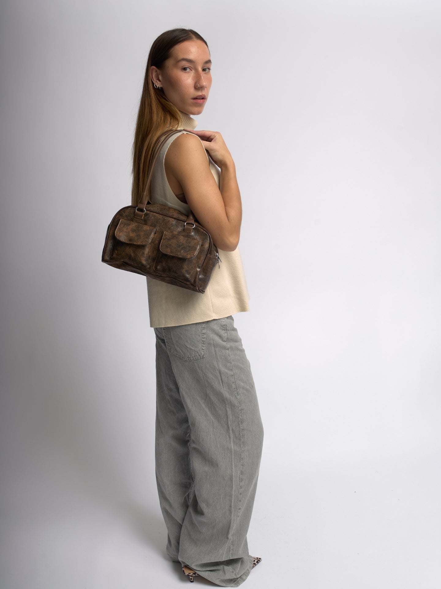 Luxe Vintage Schoudertas met Voorvakken – Vegan Leer & Tijdloos Design