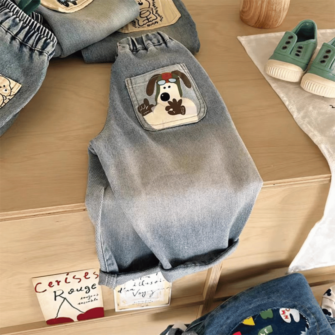 Kinder Jeans met Patch – Comfortabele Baggy Spijkerbroek voor Jongens & Meisjes