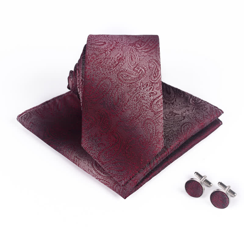 Luxe Paisley Stropdas Set – Inclusief Pochet en Manchetknopen