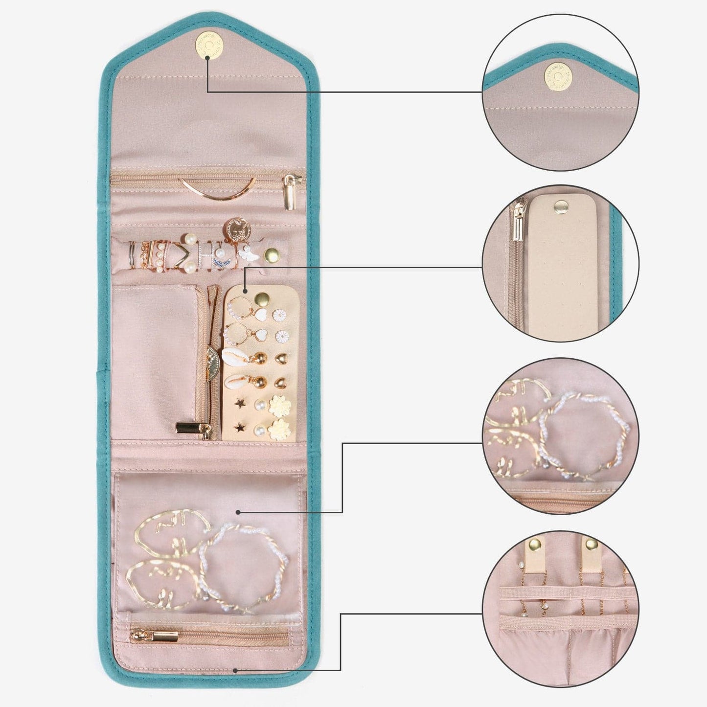 Turquoise Sieradentasje – Compacte Envelop Sieraden Organizer voor Reizen