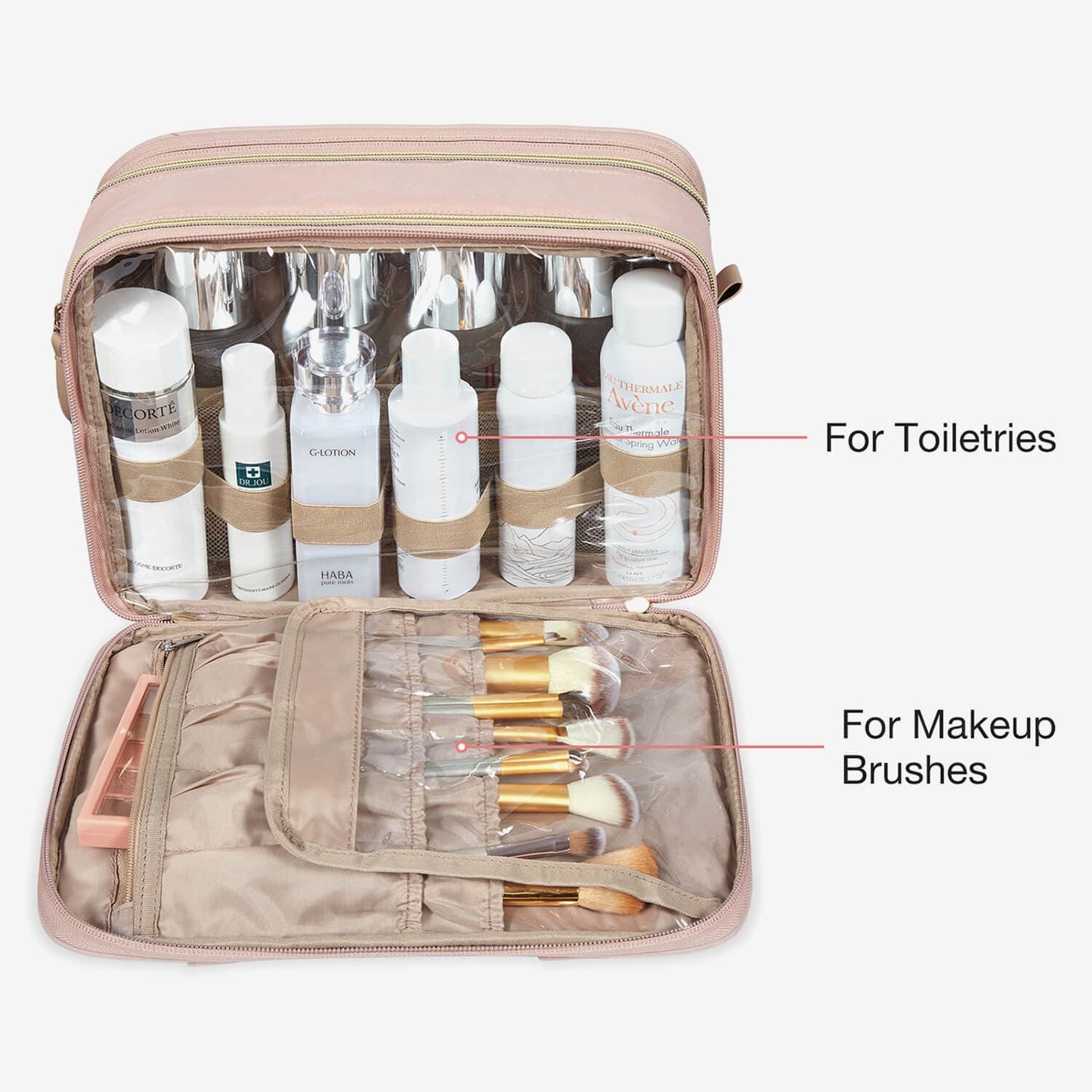 Luxe Toilettas & Make-up Organizer – Reistas met Flessenhouders & Meerdere Vakken – Roze