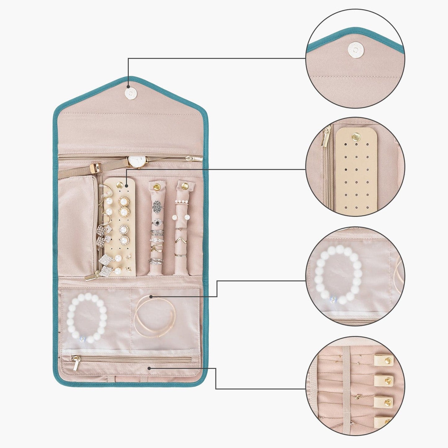 Turquoise Sieradentasje – Compacte Envelop Sieraden Organizer voor Reizen