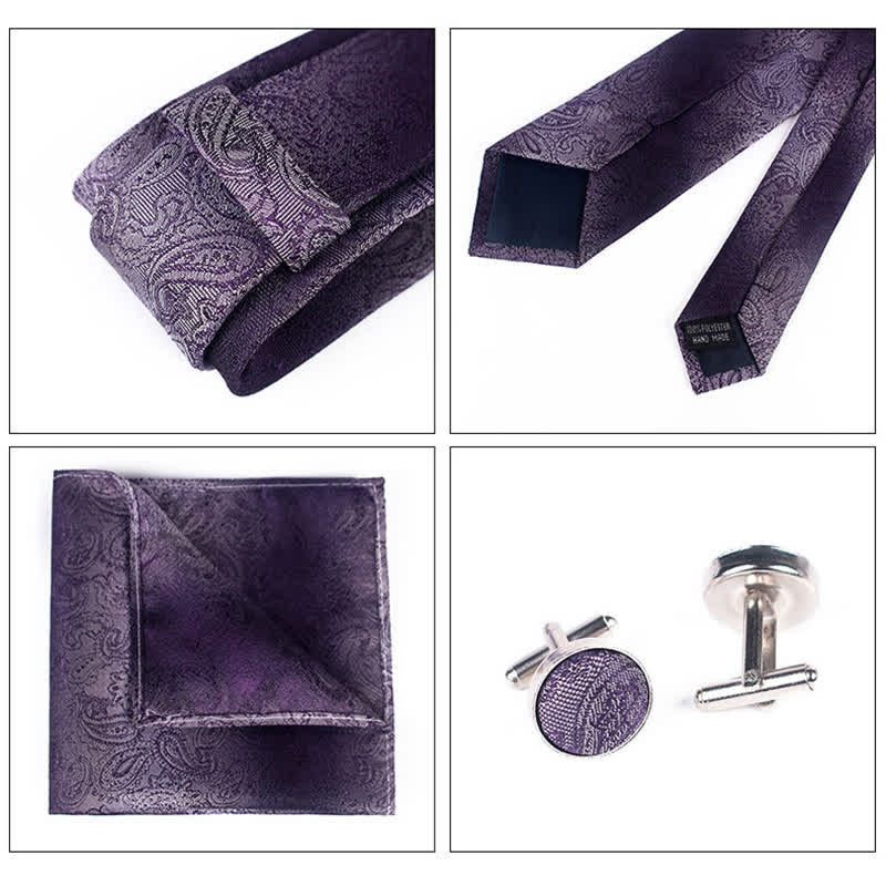 Luxe Paisley Stropdas Set – Inclusief Pochet en Manchetknopen