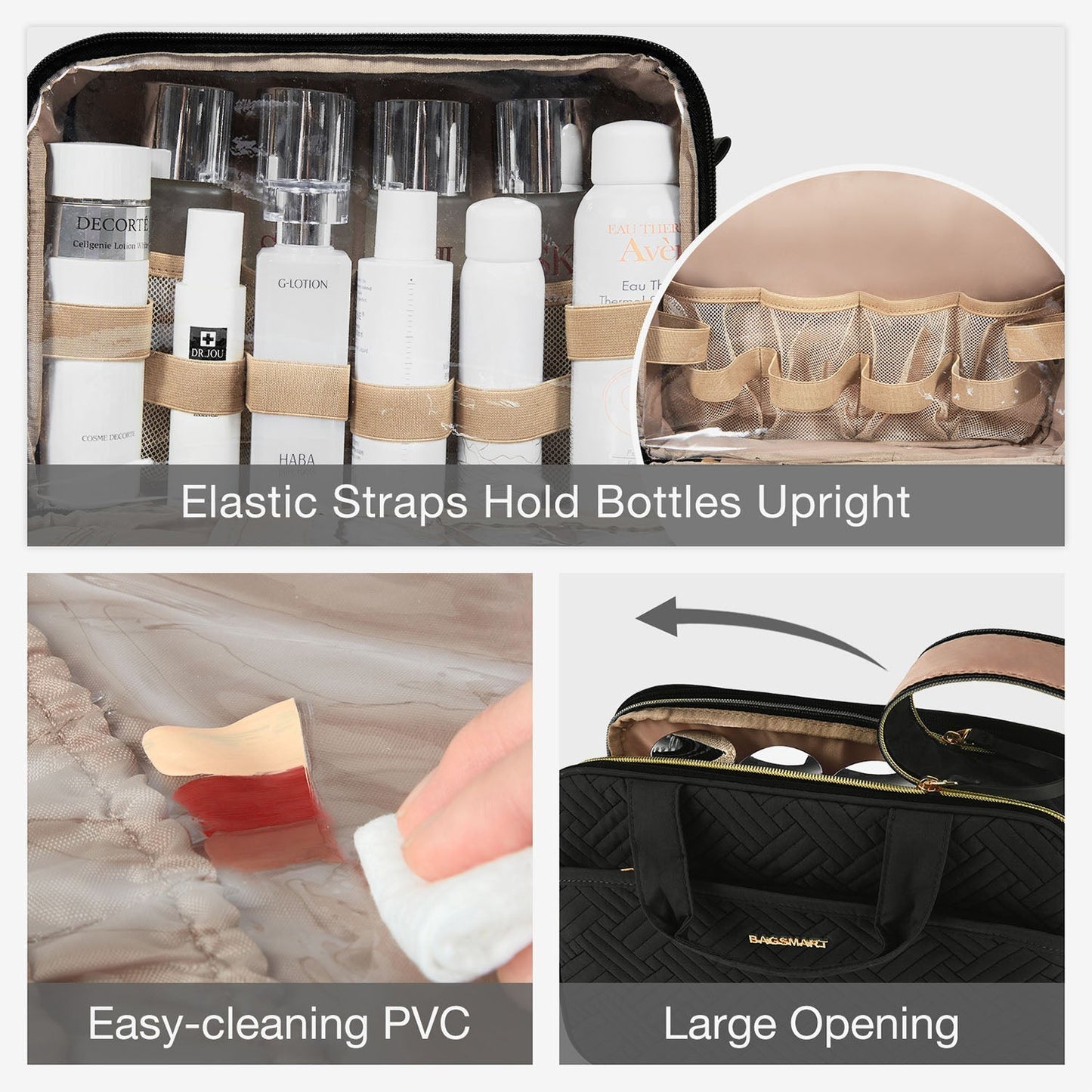 Luxe Toilettas & Make-up Organizer – Reistas met Flessenhouders & Meerdere Vakken – Roze