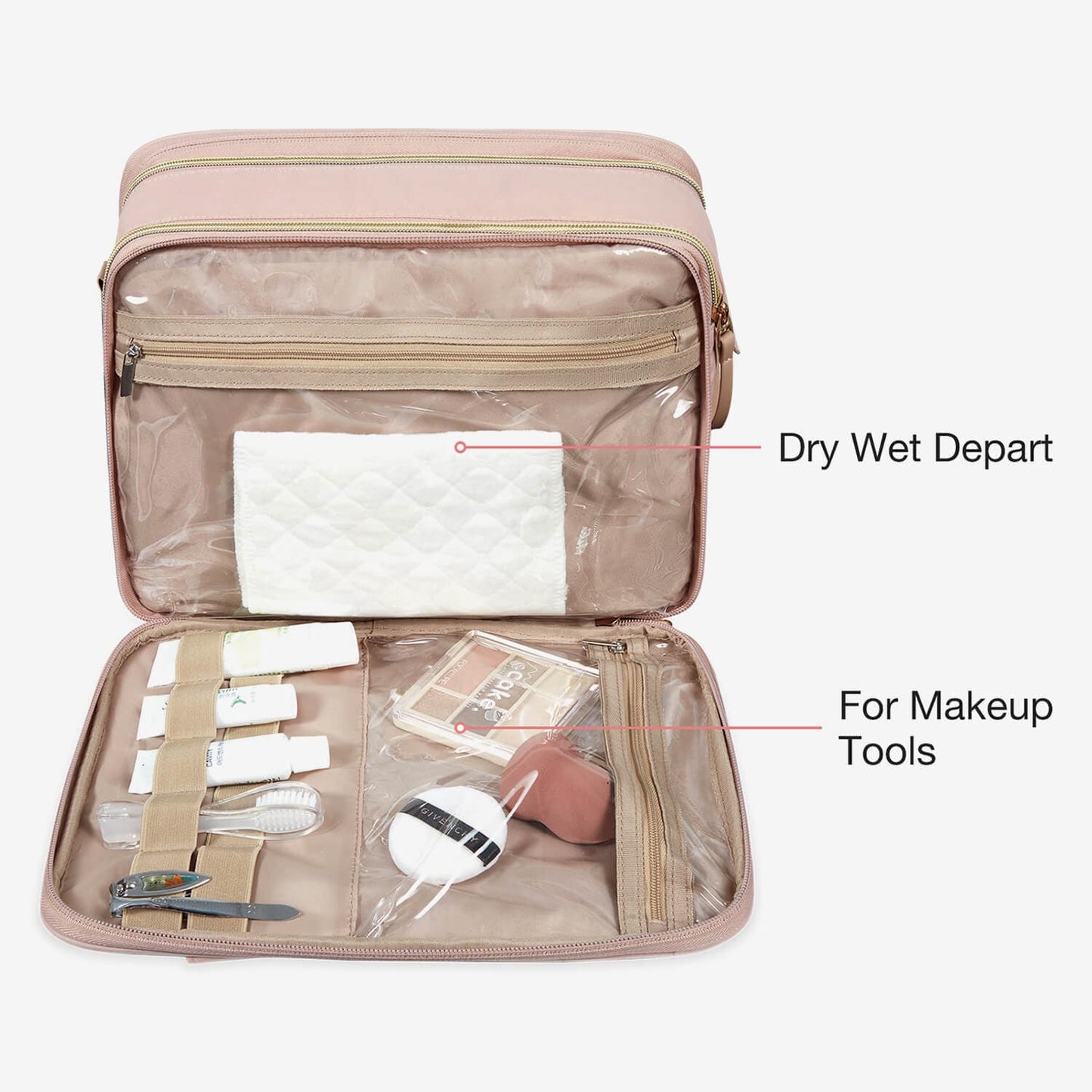 Luxe Toilettas & Make-up Organizer – Reistas met Flessenhouders & Meerdere Vakken – Roze