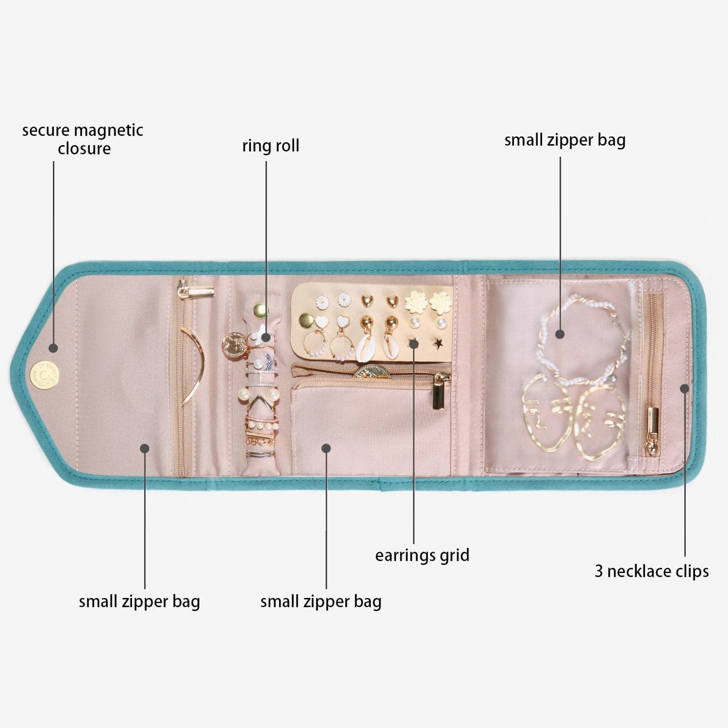 Turquoise Sieradentasje – Compacte Envelop Sieraden Organizer voor Reizen