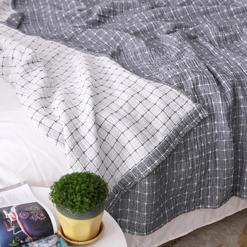Katoenen Deken met Ruitpatroon – Ademend en Zacht Plaid voor Bed en Bank