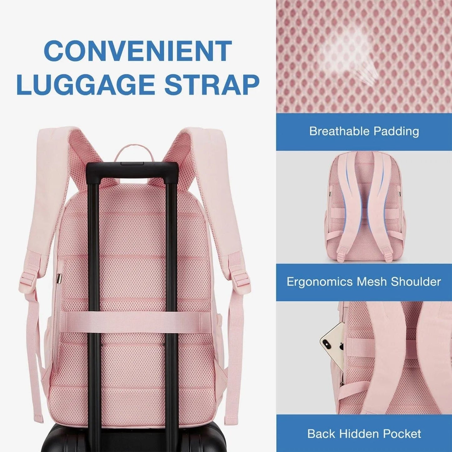 Luxe Roze Rugzak – Waterafstotende Laptop & Schooltas met USB-aansluiting