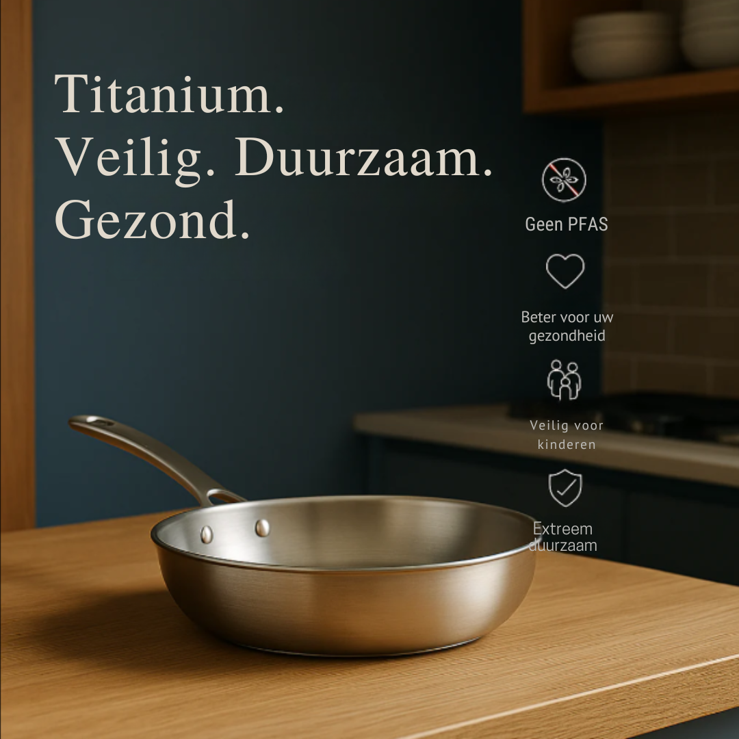 Elegant & Duurzaam Titanium Koekenpan – PFOA-vrije Pan voor Gezond Ontbijt & Allround Koken