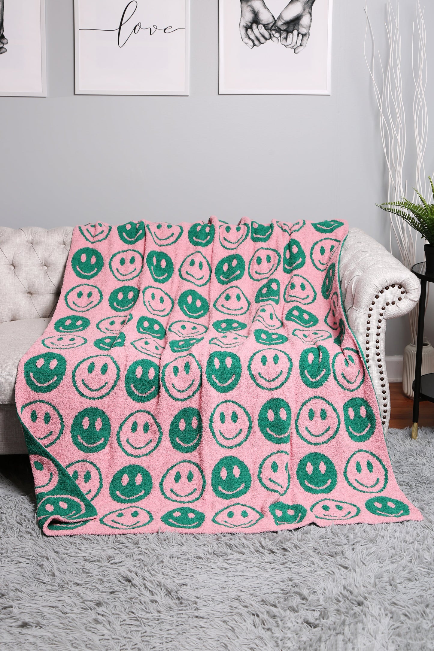Mini Happy Face Luxe Fleece Deken – Zachte Woonplaid 130×150cm