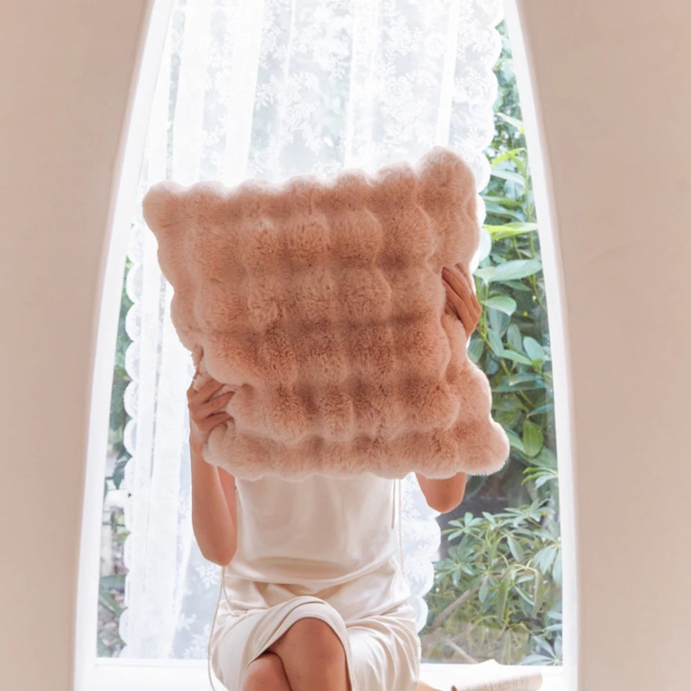 Sierkussenhoes Pluche Vierkant – Zachte Luxe Furry Hoes in Beige, Wit, Grijs, Oranje & Blauw – 45x45 cm