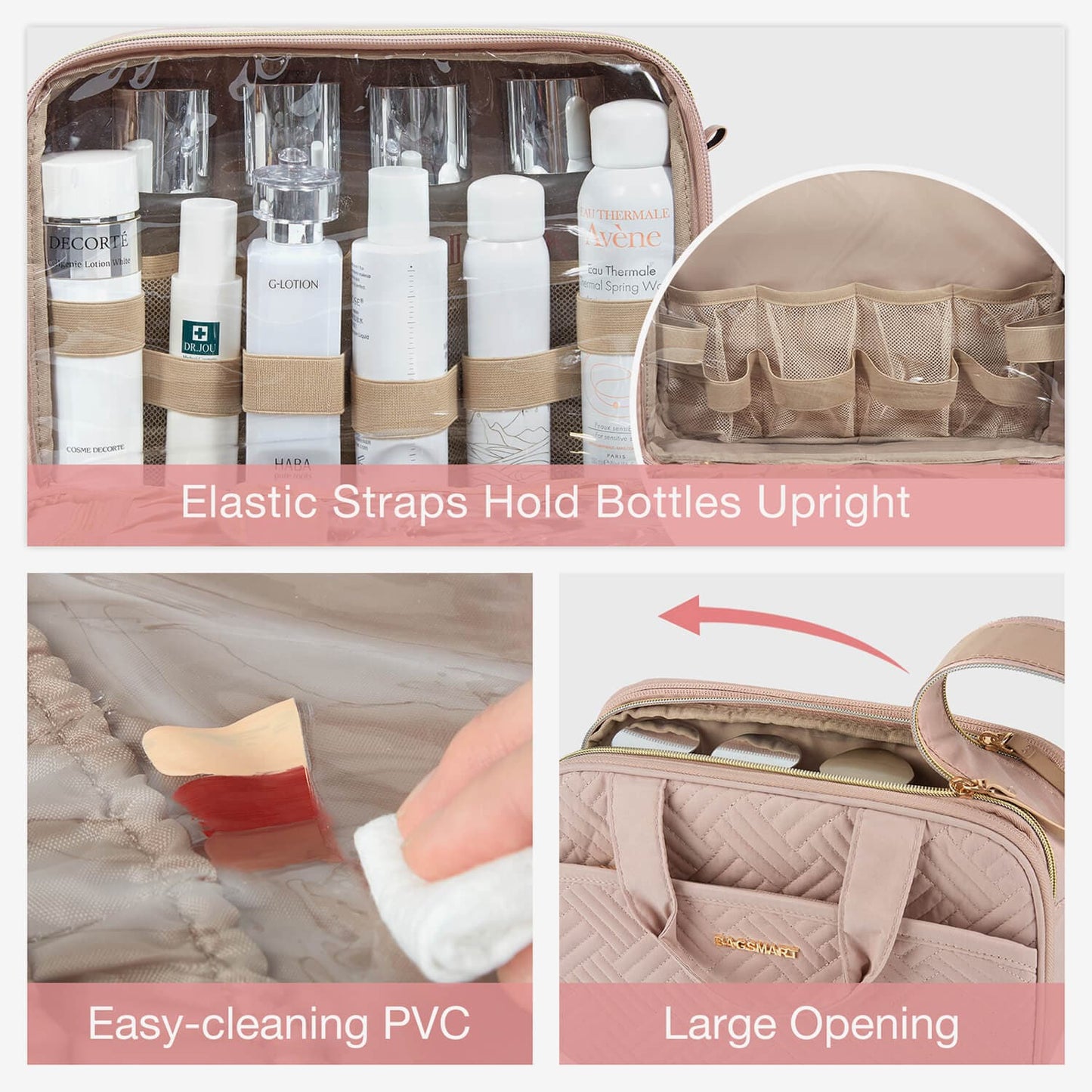 Luxe Toilettas & Make-up Organizer – Reistas met Flessenhouders & Meerdere Vakken – Roze