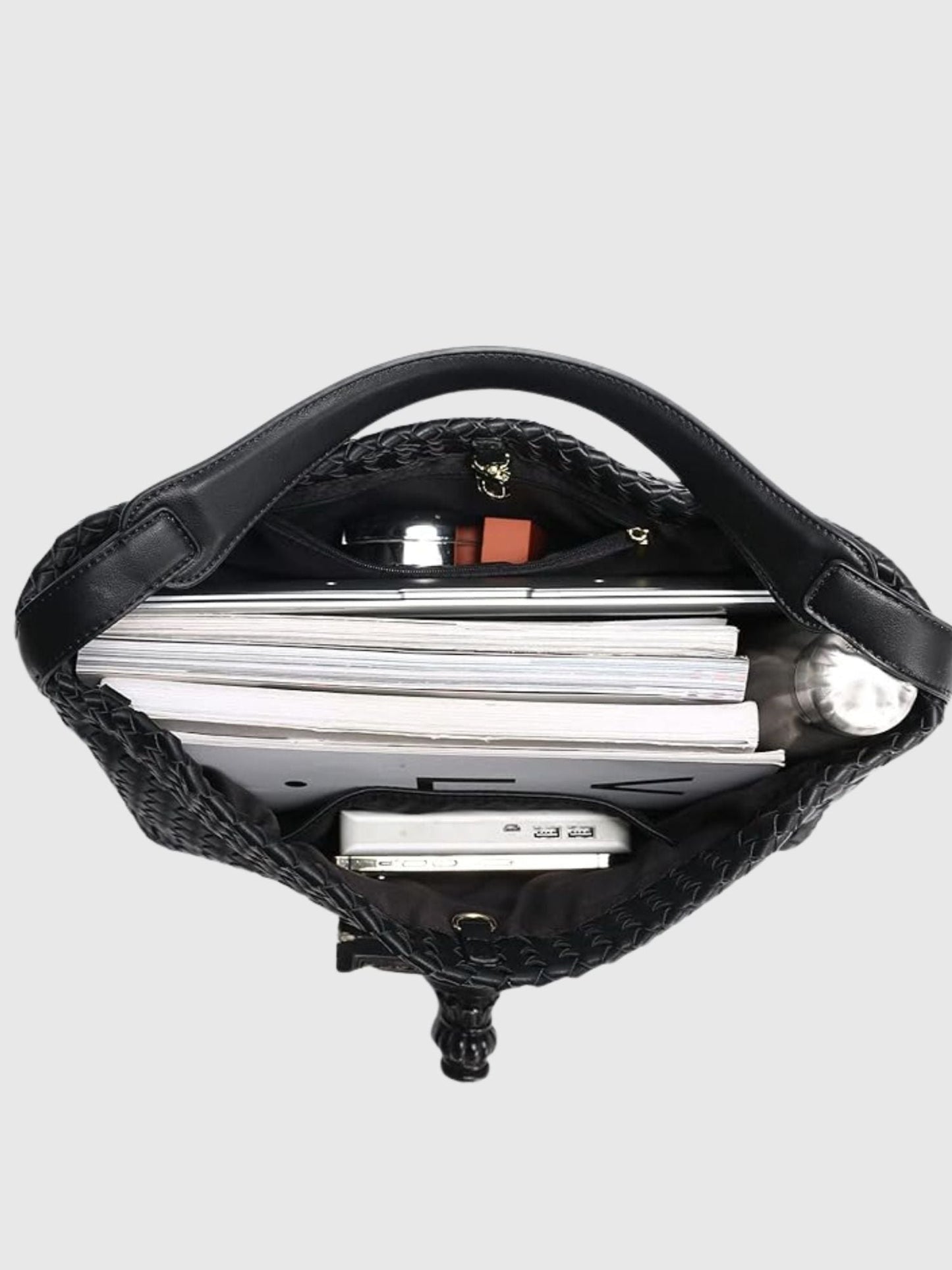 Liorra Vegan Leren Geweven Hobo Schoudertas Zwart – Stijlvol & Ruim