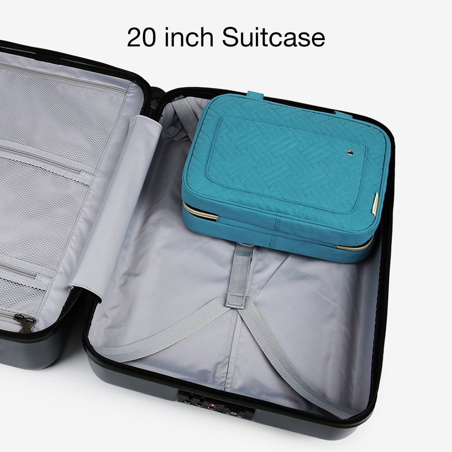 Turquoise Hangende Toilettas – Waterafstotende Reistas met Transparante Vakken & Ophanghaak