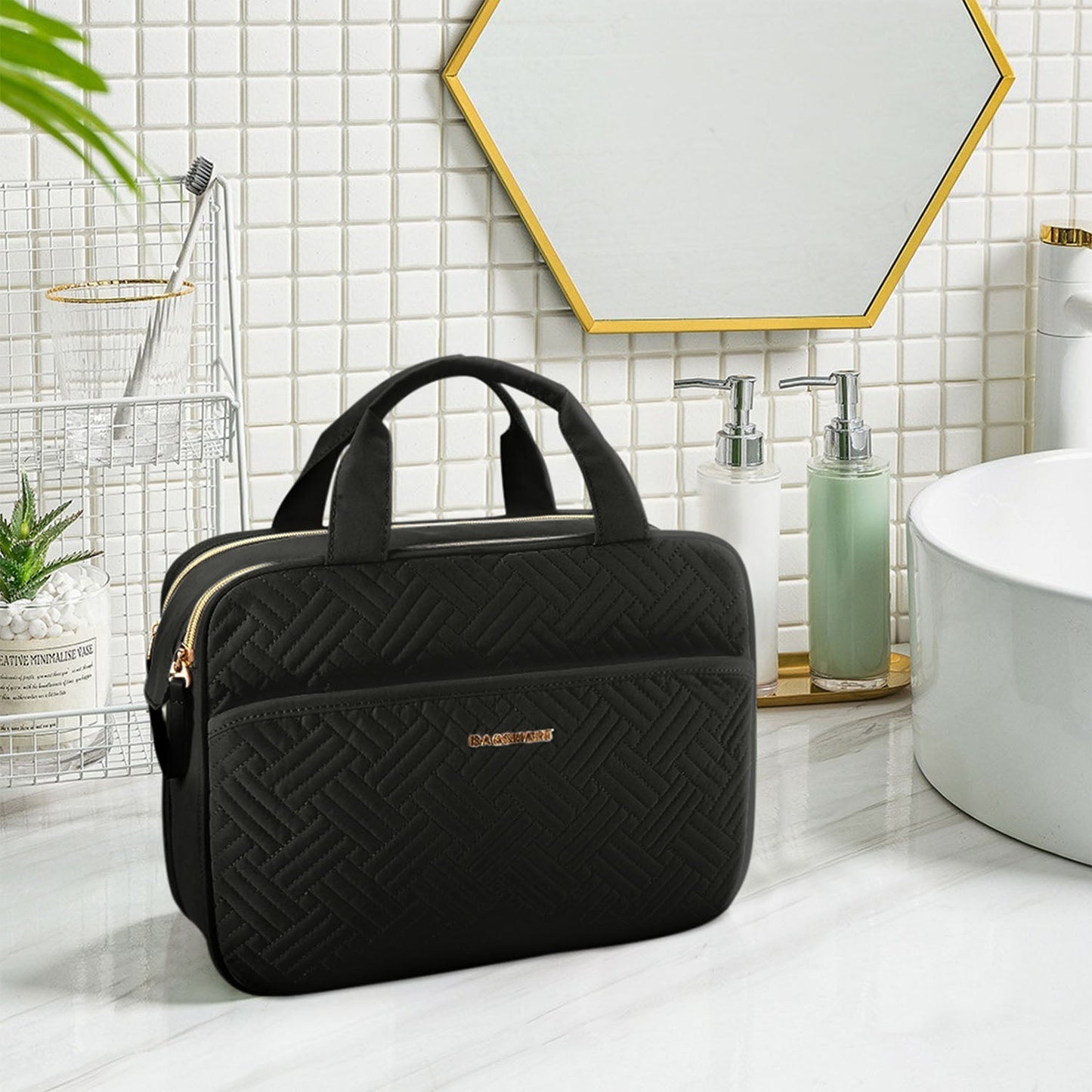 Luxe Toilettas & Make-up Organizer – Reistas met Flessenhouders & Meerdere Vakken – Roze