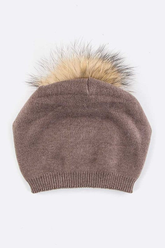 Wol-Cashmere Muts met Afneembare Bont Pompon