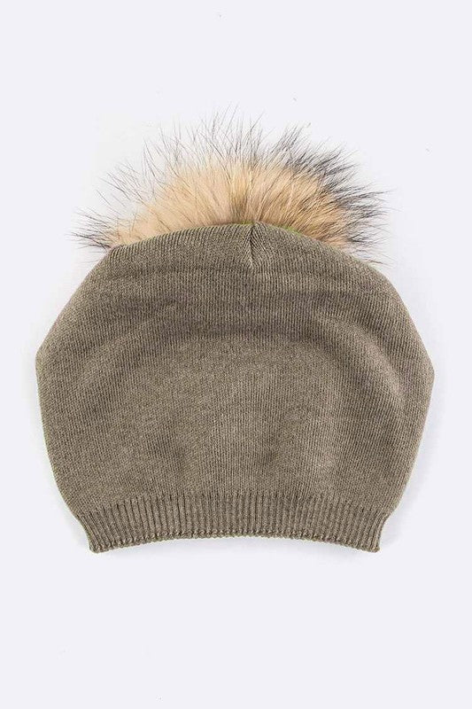 Wol-Cashmere Muts met Afneembare Bont Pompon