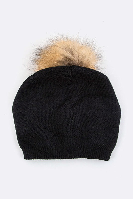 Wol-Cashmere Muts met Afneembare Bont Pompon