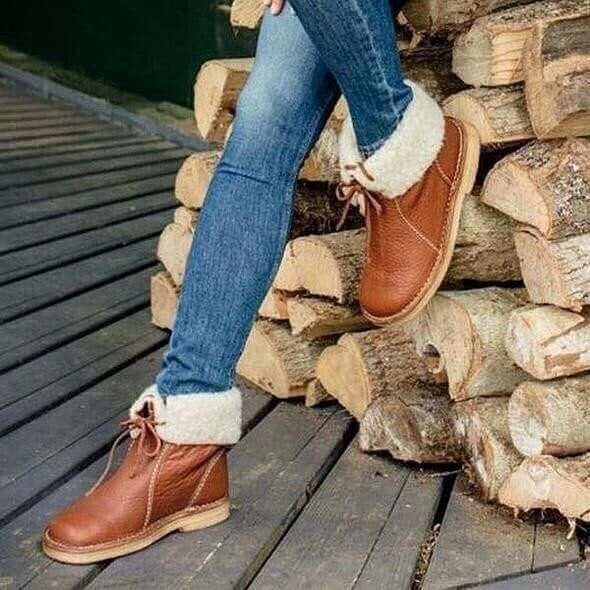 Dames Leren Winterlaarzen met Bontvoering – Warme Halfhoge Boots