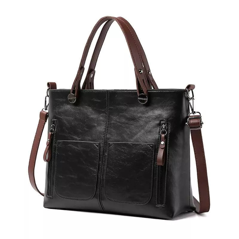 Shopper Handtas Dames – Grote Leren Tas met Voorvakken & Schouderband