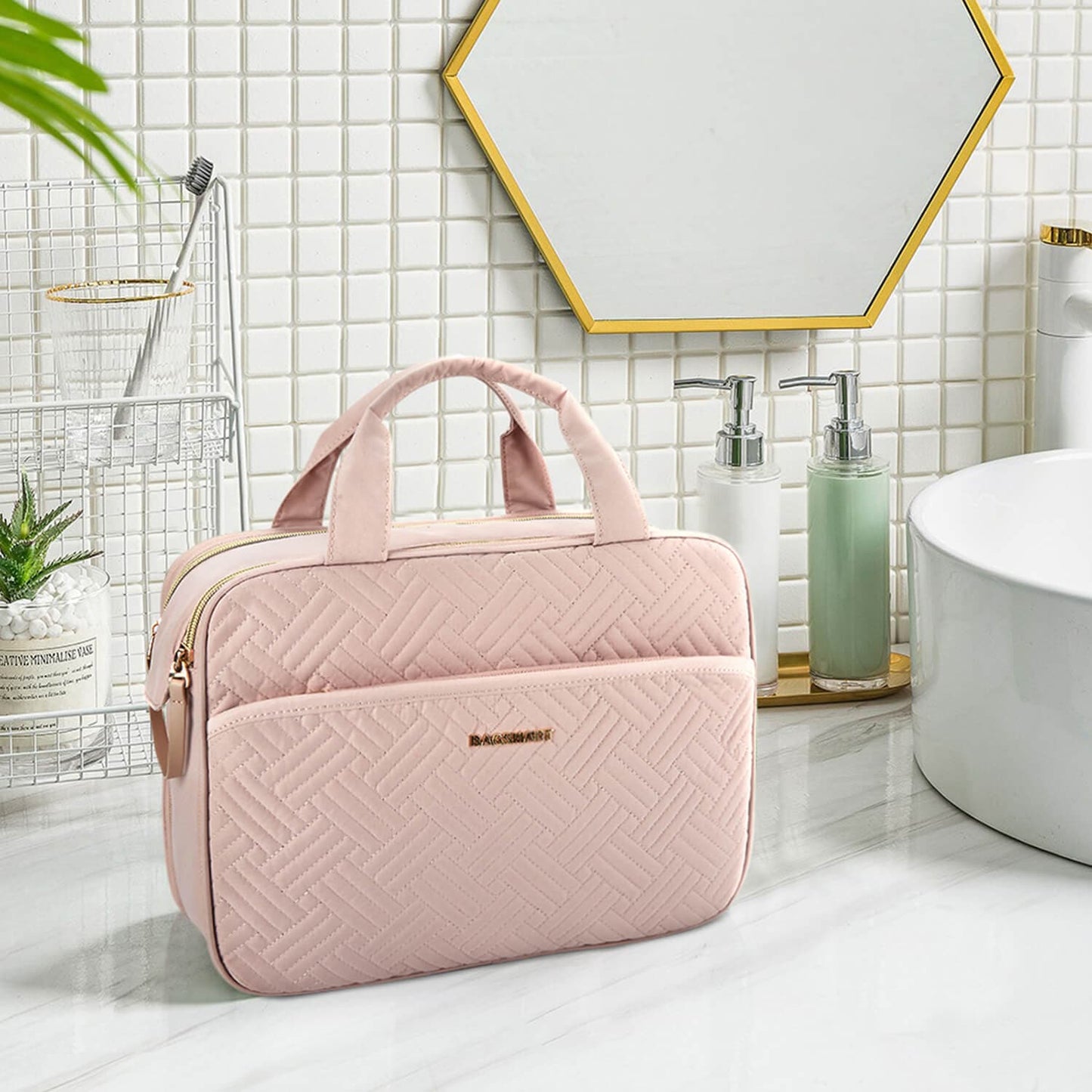Luxe Toilettas & Make-up Organizer – Reistas met Flessenhouders & Meerdere Vakken – Roze
