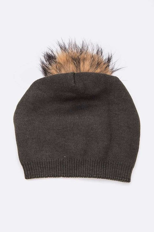 Wol-Cashmere Muts met Afneembare Bont Pompon