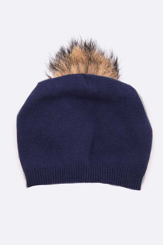 Wol-Cashmere Muts met Afneembare Bont Pompon
