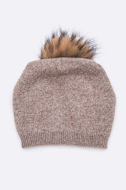 Wol-Cashmere Muts met Afneembare Bont Pompon