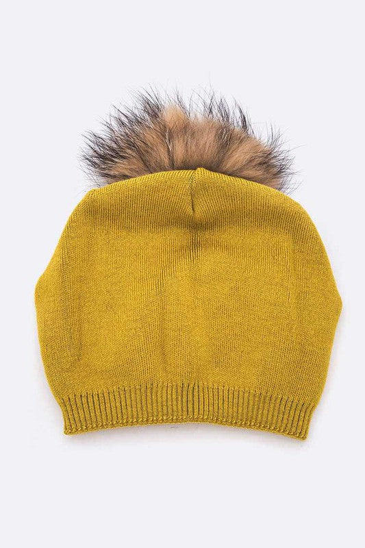 Wol-Cashmere Muts met Afneembare Bont Pompon